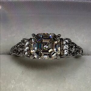 JTV Silver-Tone Asscher Cut Cubic Zirconia Ring